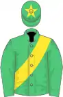 Emerald green, yellow sash and star on cap