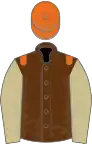 Brown, orange epaulets, beige sleeves, orange cap