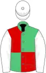 Emerald green and red (quartered), white sleeves and cap