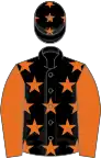 Black, orange stars, sleeves and stars on cap