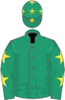 Emerald green, yellow stars on sleeves and cap