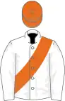 White, orange sash and cap