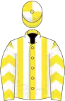 Yellow and white stripes, chevrons on sleeves, quartered cap