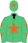 EMERALD GREEN, ORANGE star, EMERALD GREEN sleeves, ORANGE stars, EMERALD GREEN cap, ORANGE star