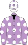 Mauve, white spots, white cap, mauve spots