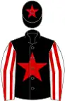 Black, red star, white and red striped sleeves, black cap, red star