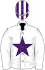 WHITE, purple star, striped cap