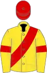 Yellow, red sash, armlets and cap