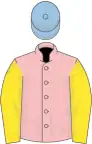 Pink, yellow sleeves, light blue cap