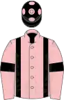 Pink, black braces and armlets, black cap, pink spots