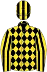 Yellow, black diamonds, striped sleeves and cap