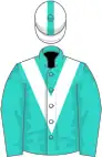 Turquoise, white chevron, white cap, turquoise stripe