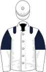 White, dark blue epaulets, dark blue and white halved sleeves