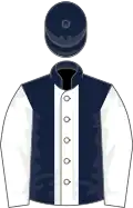 Dark blue, white stripe and sleeves