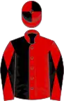 Red and black halved, diabolo on sleeves, quartered cap