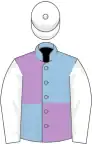 Light blue and mauve (quartered), white sleeves and cap