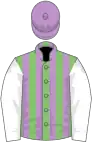 Light Green and Mauve stripes, White sleeves, Mauve cap