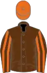 Brown, orange striped sleeves, orange cap