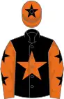 Black, orange star, orange sleeves, black stars, orange cap, black star