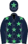 DARK BLUE, emerald green stars, dark blue sleeves, emerald green star on cap