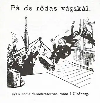 A cartoon from Fyren dated 1906 featuring expelled politicians of the Social Democratic Party of Finland