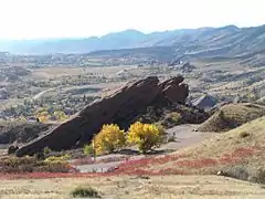 Layered feature in Red Rocks Park, Colorado. Features in the Red Rocks region were caused by the uplift of mountains.