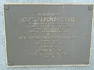 Captain Alfonza Davis commemorative plaque; Tuskegee Airman from N.O.