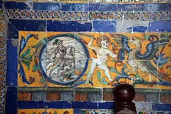 Azulejos (dating to 1642) in the Basilica of San Francisco, Lima, Peru.