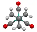 Structure of Ru(trimethylenemethane)(CO)3, viewed down C3 axis.