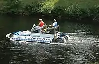 The amphibious 90 built in 1989 for the Cowes Week sponsorship events. The base vehicle is a standard Diesel Turbo soft top.