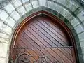 Above an entrance to Packer Memorial Church