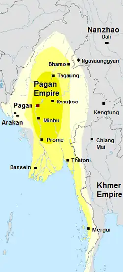 Pagan Empire c. 1210.  Pagan Empire during Sithu II's reign. Kengtung and Chiang Mai are also claimed to be part of the Empire according to the Burmese chronicles. Pagan incorporated key ports of Lower Burma into its core administration by the 13th century.