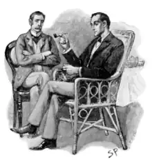 Sidney Paget illustration of Holmes and Watson, seated