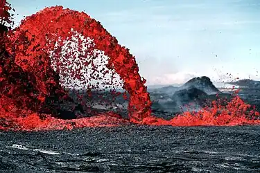 Image 13Incandescent Pahoeoe Fountain at Shield volcano, by J.D. Griggs, USGS  (from Wikipedia:Featured pictures/Sciences/Geology)