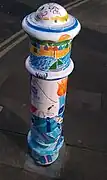 Decorated bollard in Winchester, England