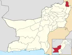 Map of Balochistan with Sherani District highlighted