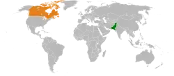 Map indicating locations of Pakistan and Canada