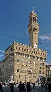 The fortress-like Palazzo Vecchio (begun 1299) in Florence.