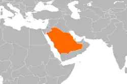 Map indicating locations of Palestine and Saudi Arabia