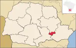 Location of the municipality of Palmeira in the state of Paraná.