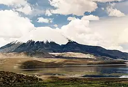 Lake Chungará and Parinacota volcano