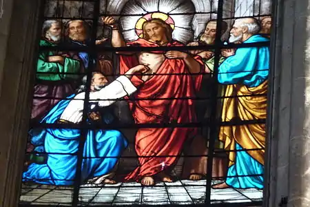 Window depicting the doubts of Saint Thomas, upper window in Chevet (17th c.)