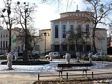 In winter, the Polish Theatre in the background