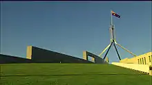 Parliament House, Canberra. A mixture of Organic and contemporary stripped classical elements.  Completed 1988.