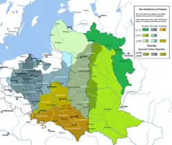 Location of Wilno and Grodno on the map of Partitioned Poland overlaid (in gray) with the reconstituted sovereign Poland of 1919