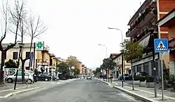 A view in Pavona. The left side of the road belongs to Castel Gandolfo, the right one to Albano Laziale