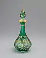 Perfume decanter, green cased over colorless lead glass, 1866–70