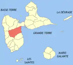 Location of the commune (in red) within Guadeloupe