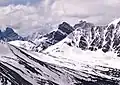 Peveril Peak (centered) with Oldhorn Mountain (behind, right) viewed from The Whistlers.