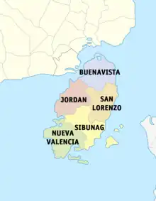 Political map of Guimaras showing its component municipalities